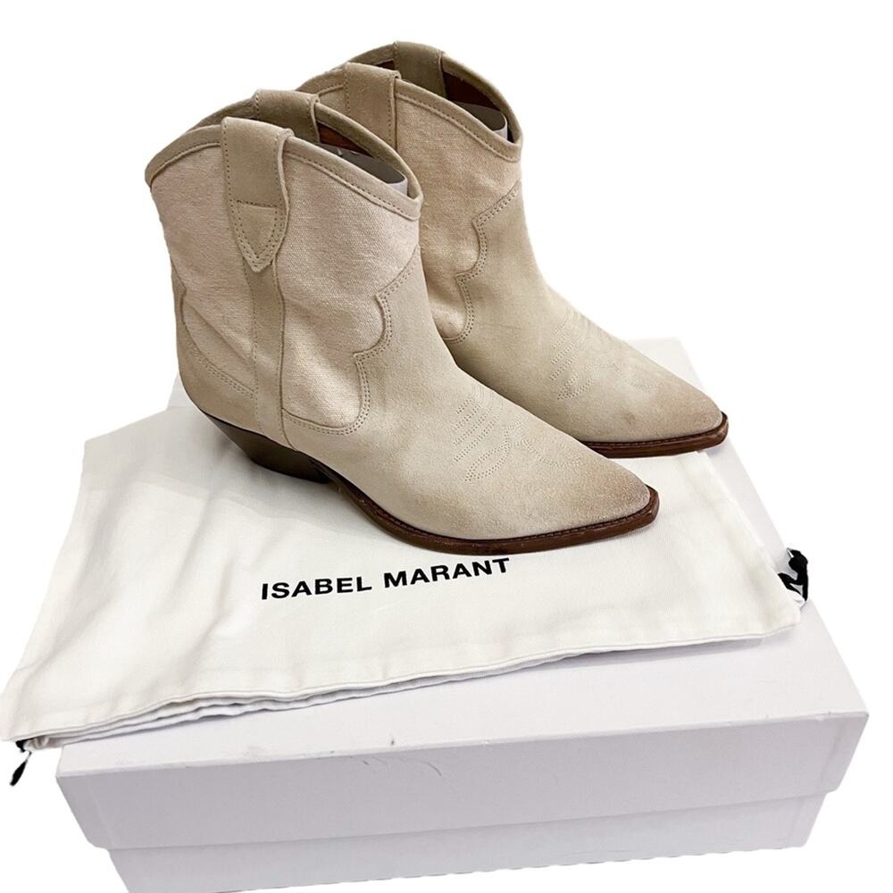 Isabel Marant Demar Mix Canvas Ecru Short Western Point Toe Boots Size 38 - Picture 3 of 16